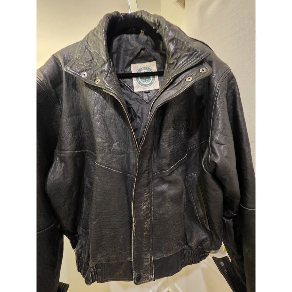 Men's VTG 90s Black Genuine Leather Thrashed Bomber Jacket Size 2XL